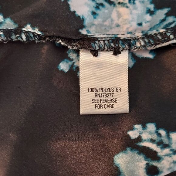 Simply Vera Wang Shirt Top Black Floral 3/4 Sleeve Split Open Back Women's L - Picture 9 of 13